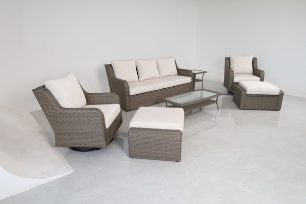 English Elm 7-piece Outdoor Wicker Patio Set with Swivel Chairs Ottomans and Resort Style Comfort B120S00280
