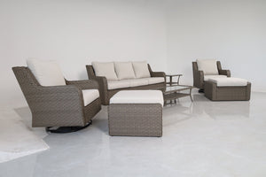 English Elm 7-piece Outdoor Wicker Patio Set with Swivel Chairs Ottomans and Resort Style Comfort B120S00280
