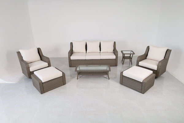 English Elm 7-piece Outdoor Wicker Patio Set with Swivel Chairs Ottomans and Resort Style Comfort B120S00280