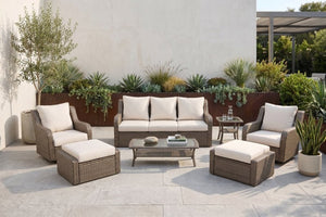 English Elm 7-piece Outdoor Wicker Patio Set with Swivel Chairs Ottomans and Resort Style Comfort B120S00280
