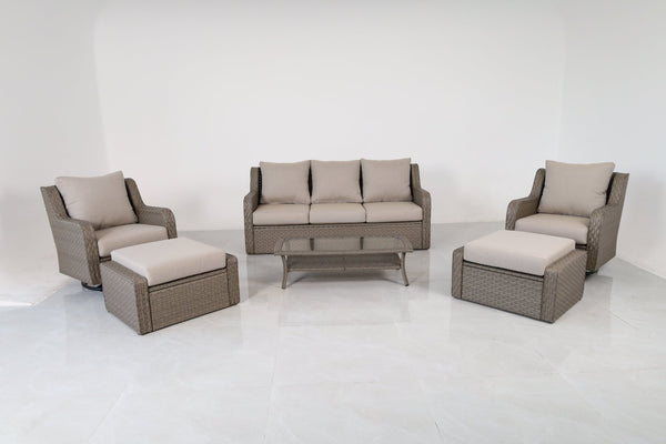 English Elm Luxury Pe Rattan Outdoor Conversation Set with Swivel Chairs Ottomans and Coffee Table B120S00281