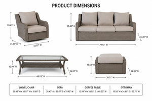 English Elm Luxury Pe Rattan Outdoor Conversation Set with Swivel Chairs Ottomans and Coffee Table B120S00281
