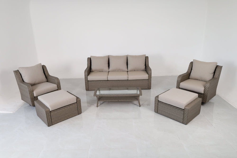 English Elm Luxury Pe Rattan Outdoor Conversation Set with Swivel Chairs Ottomans and Coffee Table B120S00281