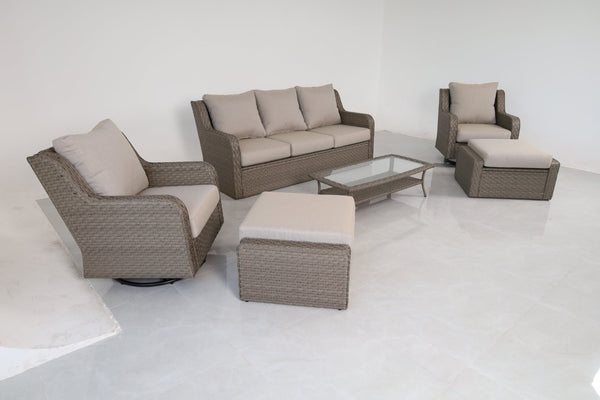English Elm Luxury Pe Rattan Outdoor Conversation Set with Swivel Chairs Ottomans and Coffee Table B120S00281