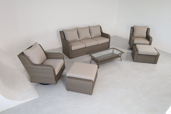English Elm Luxury Pe Rattan Outdoor Conversation Set with Swivel Chairs Ottomans and Coffee Table B120S00281
