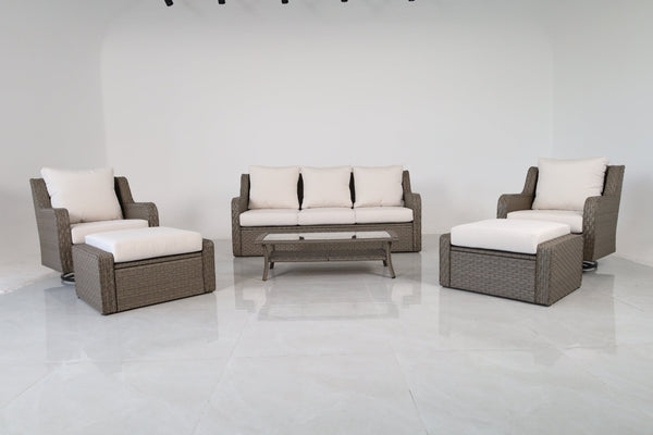English Elm Luxury Pe Rattan Outdoor Conversation Set Six Piece Resort Style with Swivel Chairs B120S00282