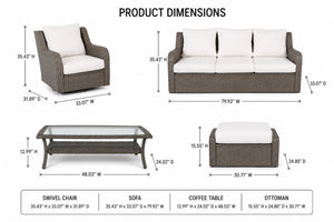 English Elm Luxury Pe Rattan Outdoor Conversation Set Six Piece Resort Style with Swivel Chairs B120S00282
