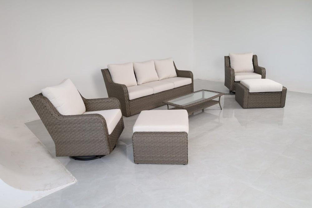 English Elm Luxury Pe Rattan Outdoor Conversation Set Six Piece Resort Style with Swivel Chairs B120S00282