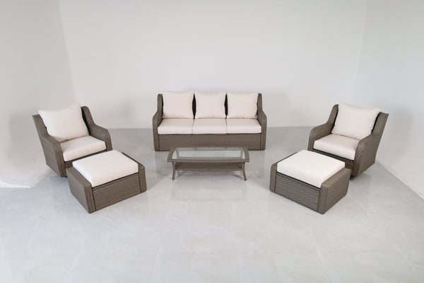 English Elm Luxury Pe Rattan Outdoor Conversation Set Six Piece Resort Style with Swivel Chairs B120S00282