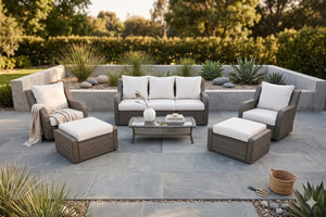 English Elm Luxury Pe Rattan Outdoor Conversation Set Six Piece Resort Style with Swivel Chairs B120S00282