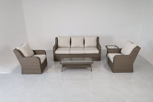 English Elm 5-piece Outdoor Wicker Conversation Set with Sofa Club Chairs and Tables Resort Style B120S00283