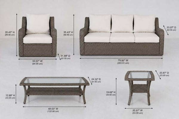English Elm 5-piece Outdoor Wicker Conversation Set with Sofa Club Chairs and Tables Resort Style B120S00283