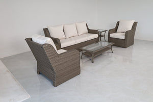 English Elm 5-piece Outdoor Wicker Conversation Set with Sofa Club Chairs and Tables Resort Style B120S00283