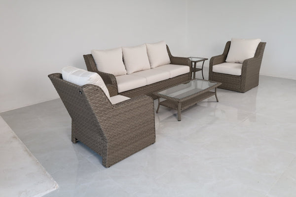 English Elm 5-piece Outdoor Wicker Conversation Set with Sofa Club Chairs and Tables Resort Style B120S00283