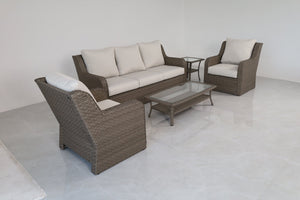 English Elm 5-piece Outdoor Wicker Conversation Set with Sofa Club Chairs and Tables Resort Style B120S00283