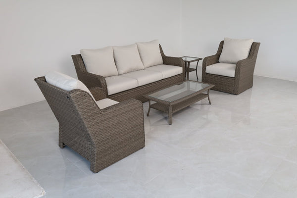 English Elm 5-piece Outdoor Wicker Conversation Set with Sofa Club Chairs and Tables Resort Style B120S00283