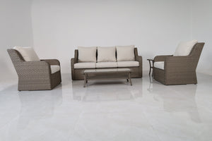 English Elm 5-piece Outdoor Wicker Conversation Set with Sofa Club Chairs and Tables Resort Style B120S00283