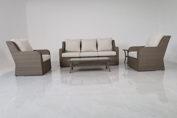 English Elm 5-piece Outdoor Wicker Conversation Set with Sofa Club Chairs and Tables Resort Style B120S00283