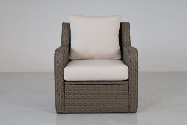 English Elm 5-piece Outdoor Wicker Conversation Set with Sofa Club Chairs and Tables Resort Style B120S00283