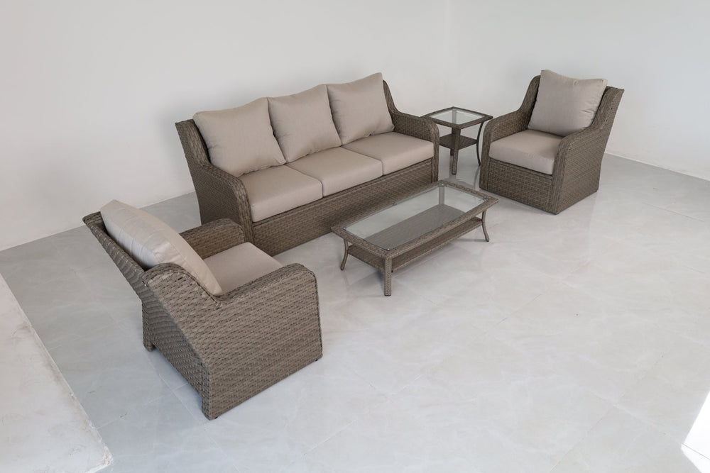 English Elm 5-piece Outdoor Wicker Patio Set with Sofa Club Chairs Coffee and Side Table B120S00284