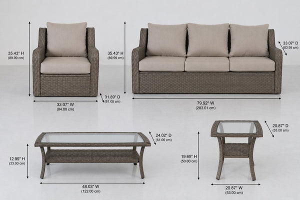 English Elm 5-piece Outdoor Wicker Patio Set with Sofa Club Chairs Coffee and Side Table B120S00284