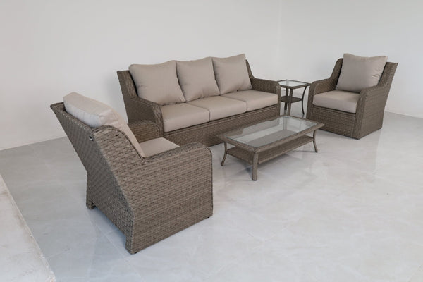English Elm 5-piece Outdoor Wicker Patio Set with Sofa Club Chairs Coffee and Side Table B120S00284
