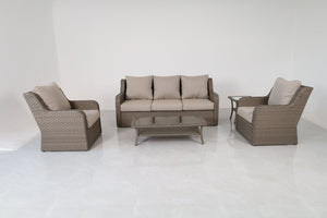 English Elm 5-piece Outdoor Wicker Patio Set with Sofa Club Chairs Coffee and Side Table B120S00284