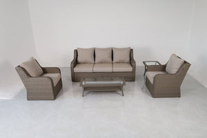 English Elm 5-piece Outdoor Wicker Patio Set with Sofa Club Chairs Coffee and Side Table B120S00284