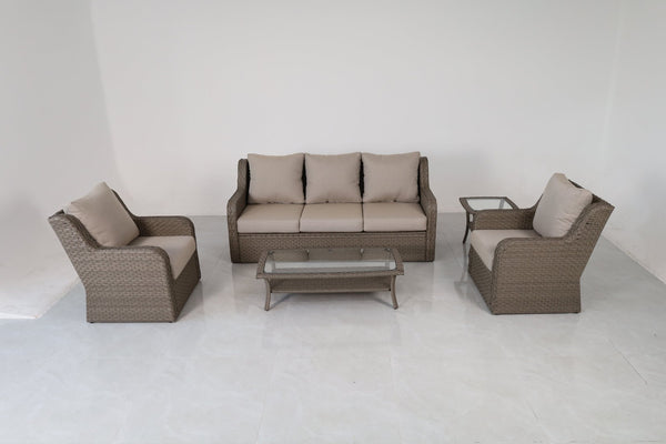 English Elm 5-piece Outdoor Wicker Patio Set with Sofa Club Chairs Coffee and Side Table B120S00284