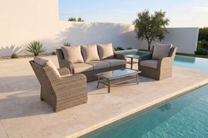 English Elm 5-piece Outdoor Wicker Patio Set with Sofa Club Chairs Coffee and Side Table B120S00284
