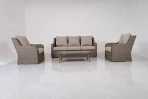 English Elm 4-piece Outdoor Pe Rattan Patio Set with Sofa Two Club Chairs and Coffee Table B120S00285