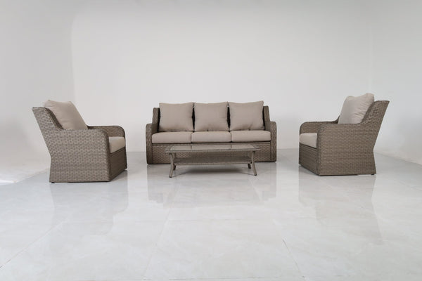 English Elm 4-piece Outdoor Pe Rattan Patio Set with Sofa Two Club Chairs and Coffee Table B120S00285