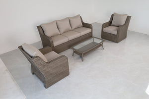 English Elm 4-piece Outdoor Pe Rattan Patio Set with Sofa Two Club Chairs and Coffee Table B120S00285