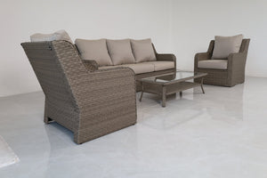 English Elm 4-piece Outdoor Pe Rattan Patio Set with Sofa Two Club Chairs and Coffee Table B120S00285