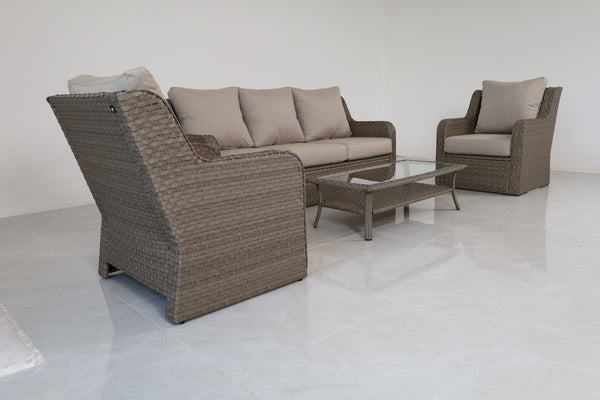 English Elm 4-piece Outdoor Pe Rattan Patio Set with Sofa Two Club Chairs and Coffee Table B120S00285