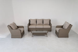 English Elm 4-piece Outdoor Pe Rattan Patio Set with Sofa Two Club Chairs and Coffee Table B120S00285