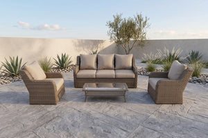 English Elm 4-piece Outdoor Pe Rattan Patio Set with Sofa Two Club Chairs and Coffee Table B120S00285