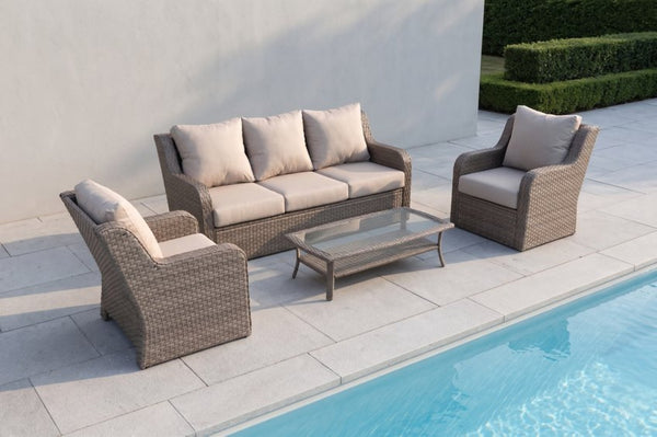 English Elm 4-piece Outdoor Pe Rattan Patio Set with Sofa Two Club Chairs and Coffee Table B120S00285