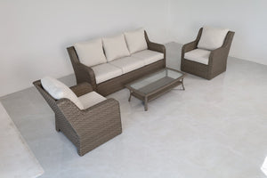 English Elm 4-piece Outdoor Pe Rattan Sofa Set with Club Chairs and Coffee Table for Patio B120S00286