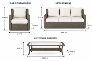 English Elm 4-piece Outdoor Pe Rattan Sofa Set with Club Chairs and Coffee Table for Patio B120S00286