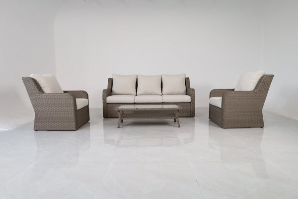 English Elm 4-piece Outdoor Pe Rattan Sofa Set with Club Chairs and Coffee Table for Patio B120S00286