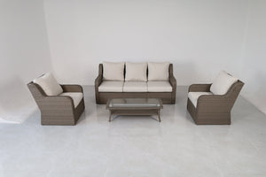 English Elm 4-piece Outdoor Pe Rattan Sofa Set with Club Chairs and Coffee Table for Patio B120S00286