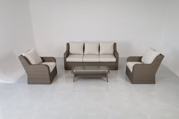 English Elm 4-piece Outdoor Pe Rattan Sofa Set with Club Chairs and Coffee Table for Patio B120S00286