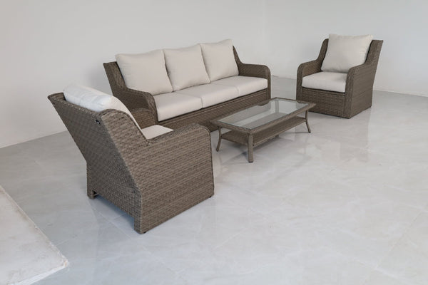 English Elm 4-piece Outdoor Pe Rattan Sofa Set with Club Chairs and Coffee Table for Patio B120S00286