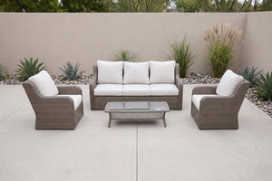 English Elm 4-piece Outdoor Pe Rattan Sofa Set with Club Chairs and Coffee Table for Patio B120S00286