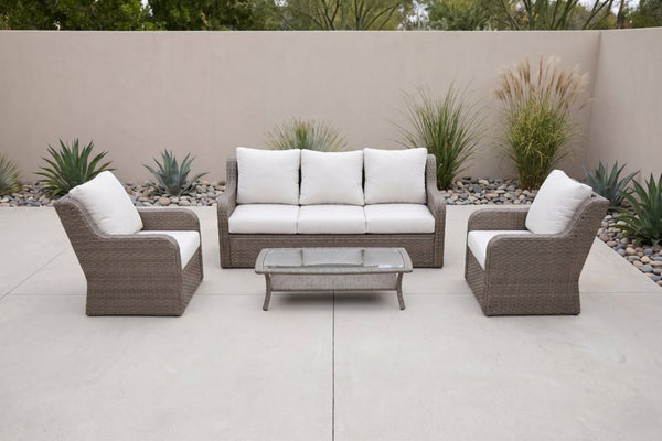 English Elm 4-piece Outdoor Pe Rattan Sofa Set with Club Chairs and Coffee Table for Patio B120S00286
