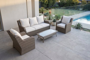 English Elm 4-piece Outdoor Pe Rattan Sofa Set with Club Chairs and Coffee Table for Patio B120S00286