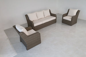 English Elm 3-piece Outdoor Wicker Lounge Set with Sofa Two Club Chairs and Weather Resistant Cushions B120S00287
