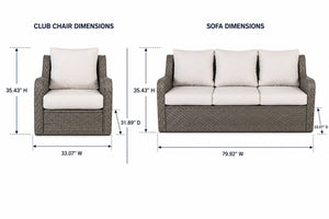 English Elm 3-piece Outdoor Wicker Lounge Set with Sofa Two Club Chairs and Weather Resistant Cushions B120S00287