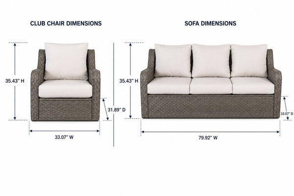 English Elm 3-piece Outdoor Wicker Lounge Set with Sofa Two Club Chairs and Weather Resistant Cushions B120S00287